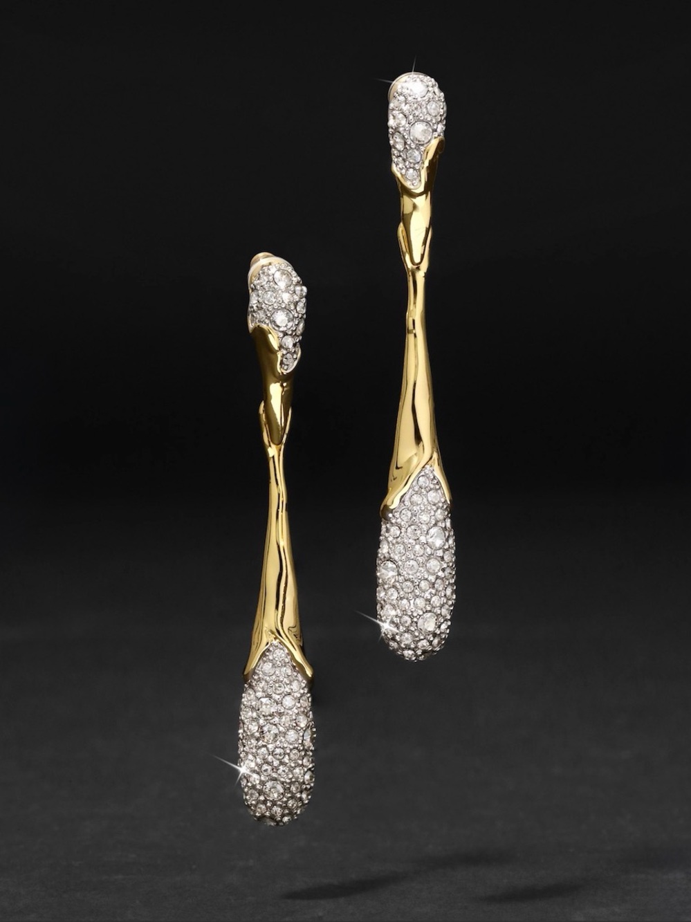 NEW Alexis Bittar Solanales Linear Crystal Teardrop Earrings Gold Clear SB01